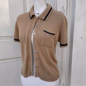Vintage 90s Tan Button Up Knit Sweater Top